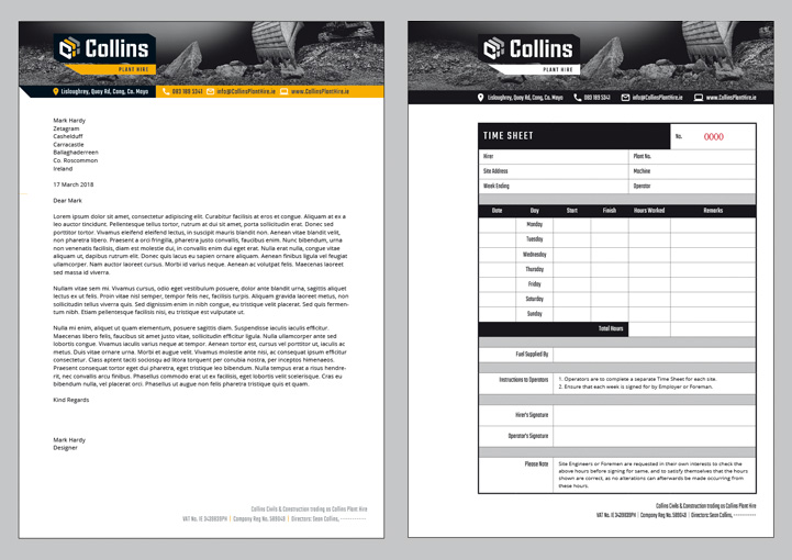 Collins Plant Hire stationery