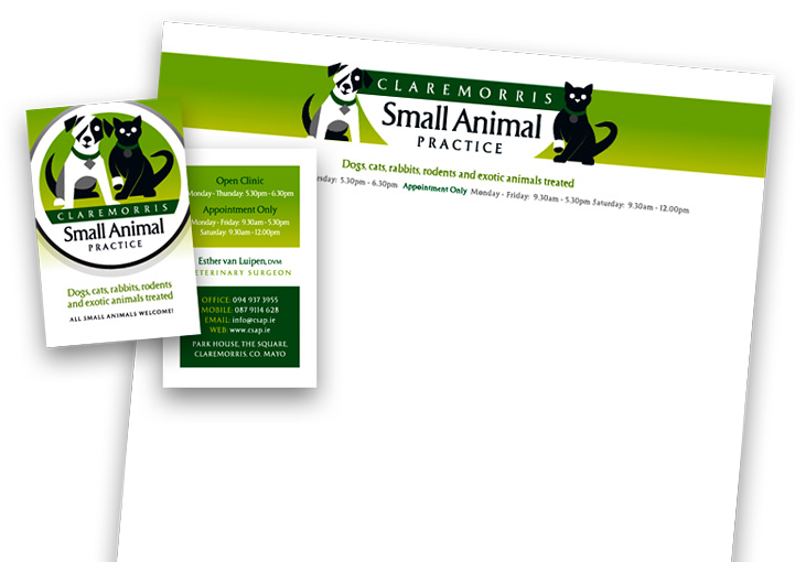Claremorris Small Animal Practice letterhead and business card design