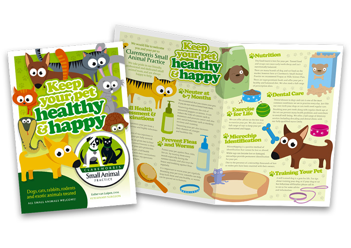 Claremorris Small Animal Practice a5 brochure leaflet design
