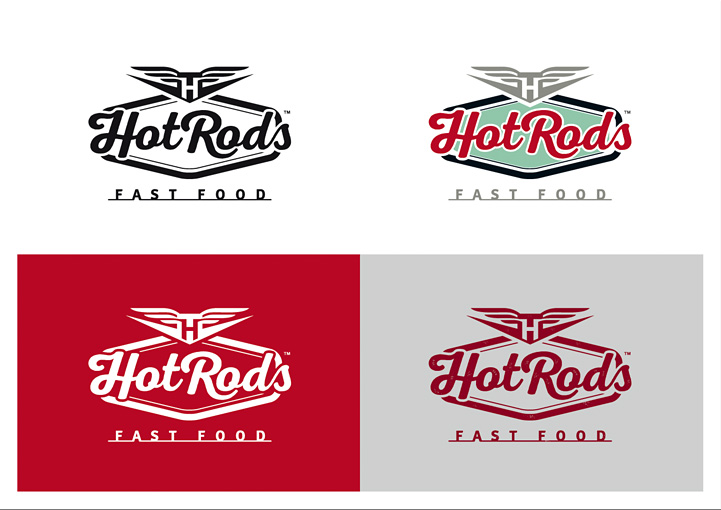 HotRods Fast Food logo design variations