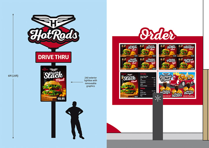 HotRods Fast Food drive through signage design