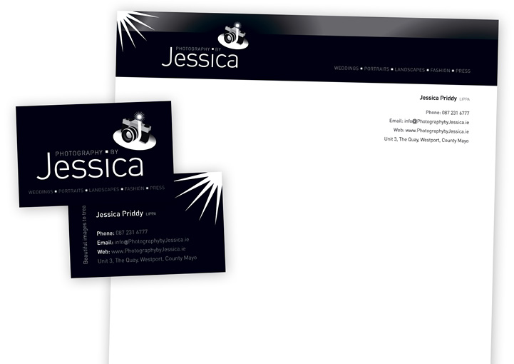 Photography By Jessica business card and letterhead design