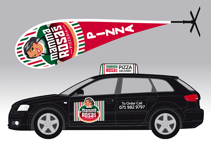 Mamma Rosa's Pizzeria brand design applications 2