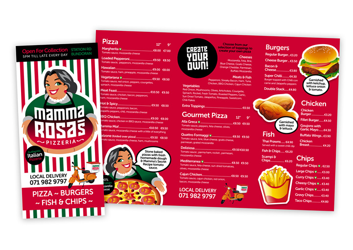 Mamma Rosa's Pizzeria menu leaflet design