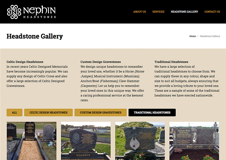 Nephin Headstones web gallery design