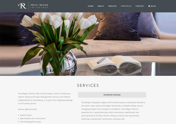 Price Regan Interiors web page design