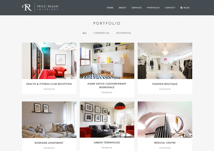 Price Regan Interiors web portfolio design