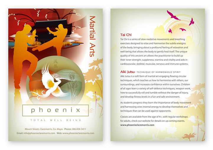 Phoenix Total Well-Being martial arts postcard design