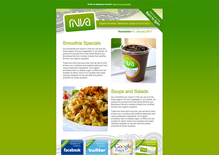 Cafe Rivva HTML Email Newsletter Design Los Angeles
