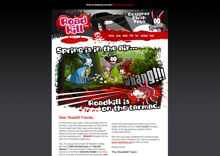 Roadkill Toys HTML Email Newsletter Design Los Angeles