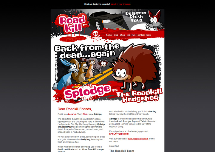 Roadkill Toys HTML Email Newsletter Design Los Angeles