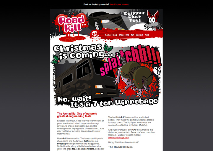 Roadkill Toys HTML Email Newsletter Design Los Angeles