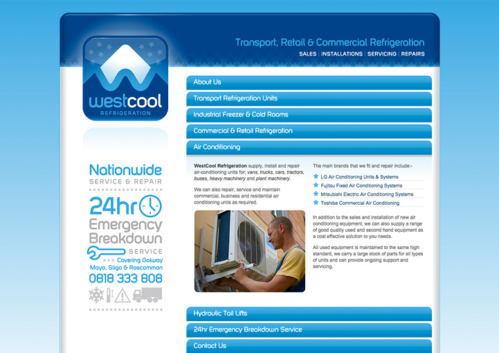 Westcool Refrigeration web page design