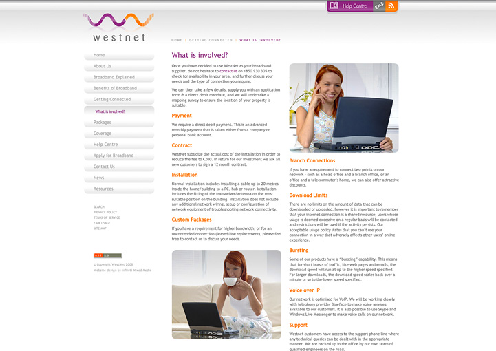 WestNet Broadband web site design