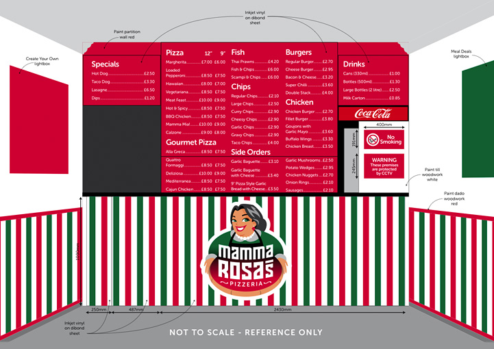 Mamma Rosa's Pizzeria shop interior signage design