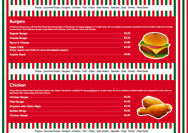 Mamma Rosa's Pizzeria web page design 2