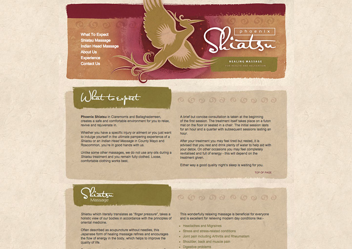Phoenix Shiatsu web page design 1